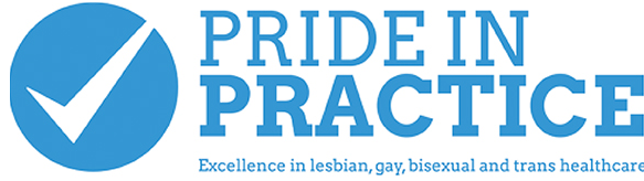 Pride In Practice logo. Excellence in lesbian, gay, bisexual and trans healthcare